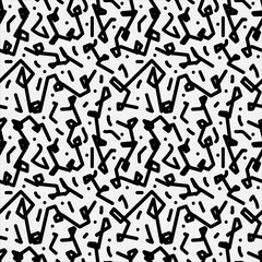 Abstract hand drawn broken line seamless pattern, black and white texture.