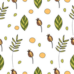 Vector leaves flowers seamless pattern
