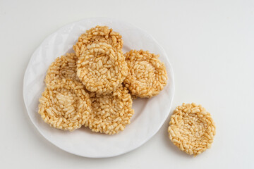 Rengginang or traditional rice cracker, Indonesian traditional snacks made from glutinous rice, savory and crunchy.
