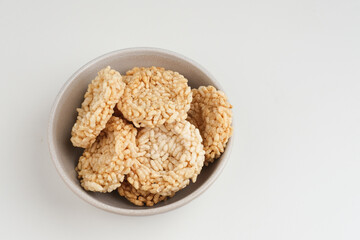 Rengginang or traditional rice cracker, Indonesian traditional snacks made from glutinous rice, savory and crunchy.
