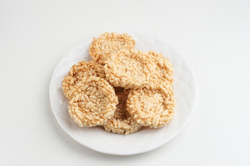 Rengginang or traditional rice cracker, Indonesian traditional snacks made from glutinous rice, savory and crunchy.
