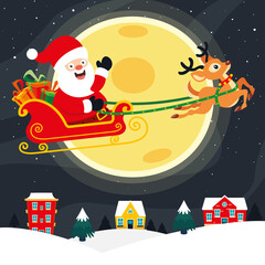 Naklejka premium Santa Claus Riding A Sleigh