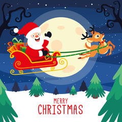 Fototapeta premium Santa Claus Riding A Sleigh