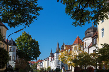 Fototapeta premium historic buildings with turrets and gables, munich district Neuhausen