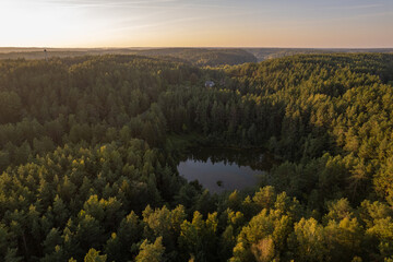 Obraz premium Aerial summer day view in sunny Green lakes forest