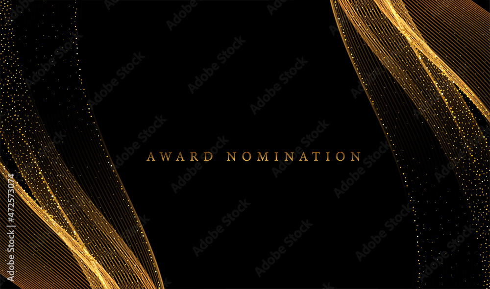 Aufkleber Abstract Gold Waves. Shiny golden moving lines design element with glitter effect on dark background for greeting card and disqount voucher.