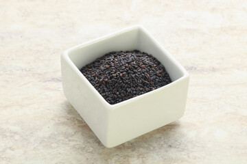 Black sesame seeds in the bowl