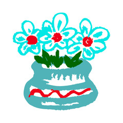 Icon in hand draw style. Drawing with wax crayons, children's creativity