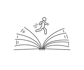 Fast read, speed reading and learn, line art. Getting knowledge from book, education. Vector illustration
