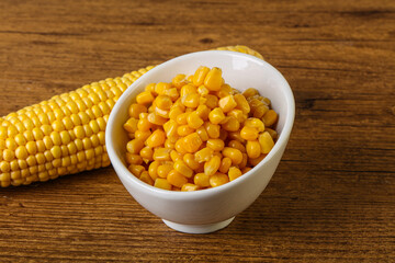 Sweet yellow corn in the bowl