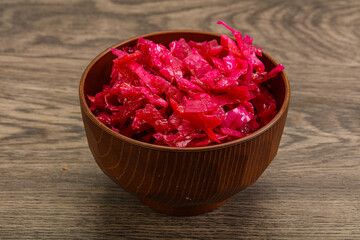 Marinated red cabbage in the bowl