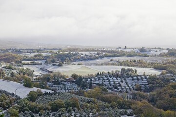 Snowy View from an Ancient Medieval Hilltop Town in Central Umbria Italy