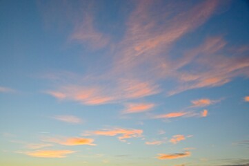 Sunset Sky over Umbria with Pink Clouds in a Blue Sky