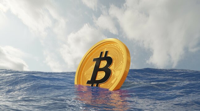 Bitcoin Flowing On A Ocean.BTC Is Sinking Same Liquidity Concept .3D Rendering.