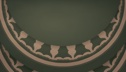 Green banner with luxurious brown ornament for design under the text