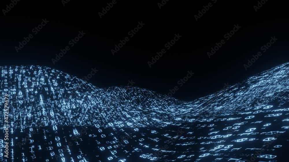 Poster binary wave animation. perfect cg seamless loop. concept for big data, deep machine learning, artifi