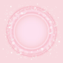 Effervescent soap bubbles frame on pink background. Vector illustration.