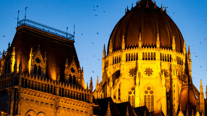 The dome of the illuminated Hungarian Parliament