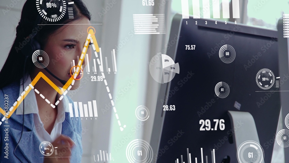 Poster customer support call center provide data in conceptual vision . business and communication technolo