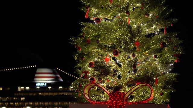 横浜のクリスマスツリーと豪華客船