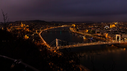 Panorama of Budapest from Gellért Hill in the evening