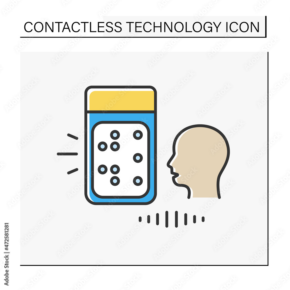 Poster touchless control color icon. voice input systems. controlling devices due to voice commands. contac