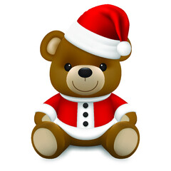 Christmas cute happy brown bear doll Santa Claus toys wear a red hat for the new year in winter season.