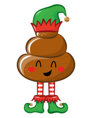 Elf Shit - Cute smiling happy poop in christmas elf costume. Vector flat cartoon character in kawaii style. Xmas poop, shit character. Holy crap. Good for t-shirt, mug, gift.