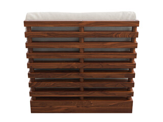 Modern outdoor chair with wooden base and white fabric upholstery. 3d render