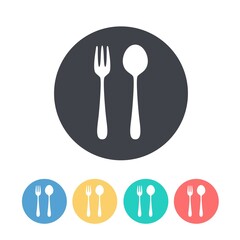 Abstract logo of a cafe or restaurant. A spoon and fork on a plate. A simple outline.