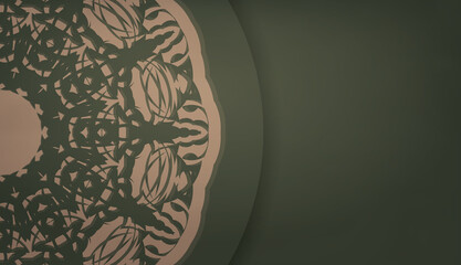 Green banner with vintage brown pattern and space for your logo or text