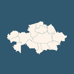 Kazakhstan map, isolated on blue background. Black map template. Simplified world map with round