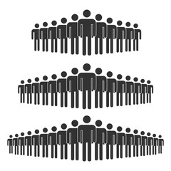 Big crowd, group of people silhouettes standing in rows
