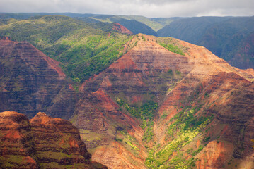 Overlooking Waimea Canyon State Park on a hazy day, Kauai, Hawaii, USA