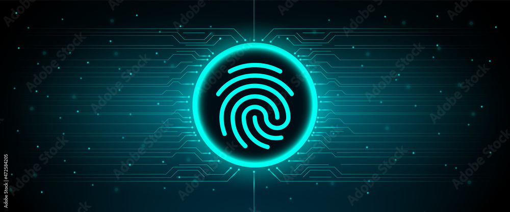 Poster abstract data fingerprint security cyber connection technology background concept, information priva