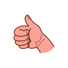 Hand gesture shows thumbs up. Сolor vector in hand drawn style.