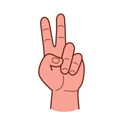 Hand gesture. Hand shows victory sign. Сolor vector in hand drawn style.