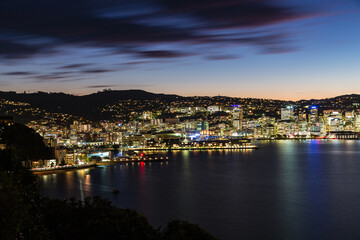 ニュージーランド　首都ウェリントンのオリエンタル・ベイの丘からウェリントン港の夜景	
