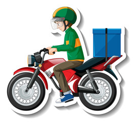 Fototapeta na wymiar A sticker template with delivery man on motorcycle