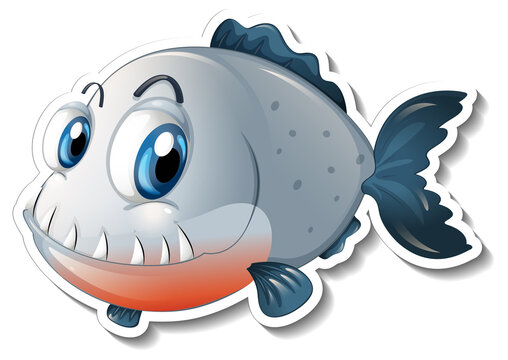 Cartoon fish with big fangs cartoon sticker