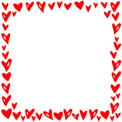 Obraz premium Vector frame, border from small red hearts. Simple romance symbol of love, background, decoration for invitation, Valentine's day, greeting card, wedding