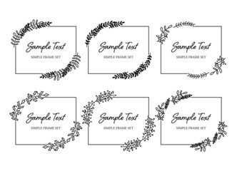 四角いシンプルなボタニカルフレーム　白黒　1