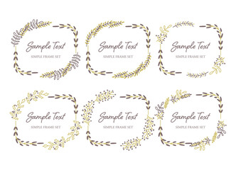 四角いシンプルなボタニカルフレーム　茶色　黄色　2