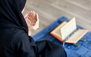 Close up shot of  Muslim woman do a day pray..