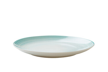 Blue ceramic round plate isolated over white background. perspective view