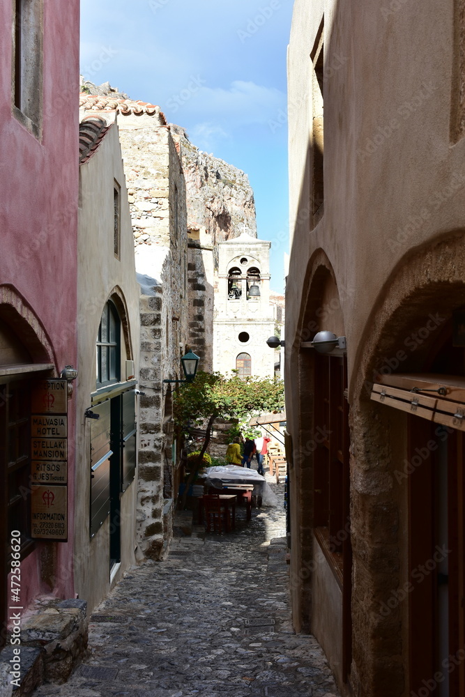 Poster monemvasia village in peloponnese in greece.