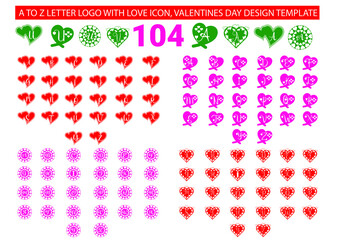 A to Z letter logo with love icon, valentines day design template bundle