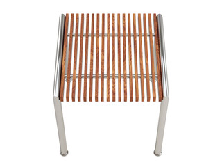 Modern square coffee table with wood slats and steel tube base. 3d render