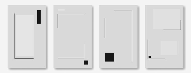 Set of futuristic modern art backgrounds with place for text, geometric minimalism backdrops for social media posting and stories. Simple shapes on gray background