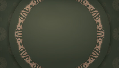 Obraz premium Green color background with mandala brown ornament and place for text